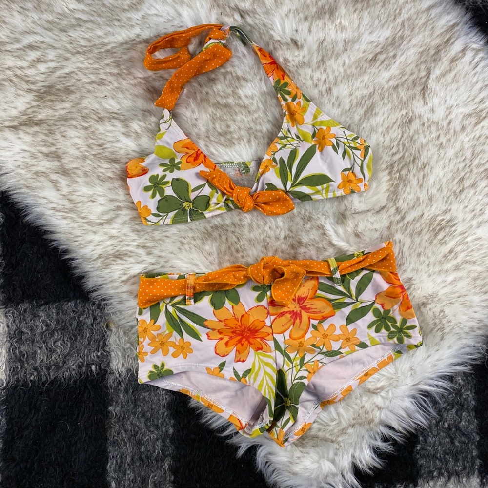 Y2k floral halter boyshort bikini set USA made M